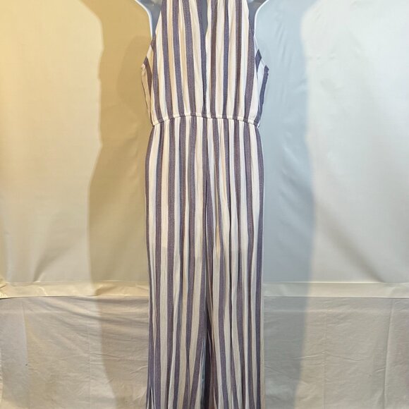 STACCATO Blue and Cream Striped Pant Suit /Romper/JumpSuit Size Medium - Picture 2 of 6